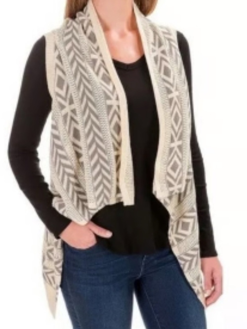 Woolrich Ponsford draped waterfall open sweater vest cardigan geometric L. NWOT